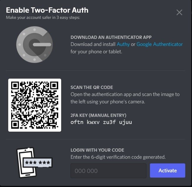 2fa Social Apps Аутентификатор ПК Discord