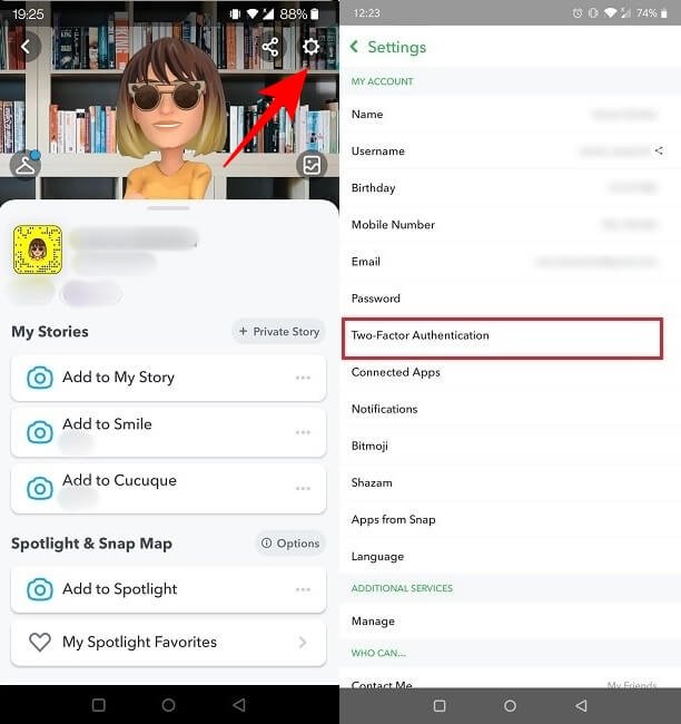 2fa Социальные приложения Настройки Snapchat для мобильных устройств