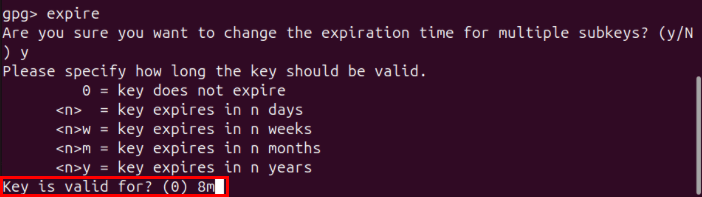 Терминал, указывающий срок действия ключа для пакетного обновления набора подразделов.