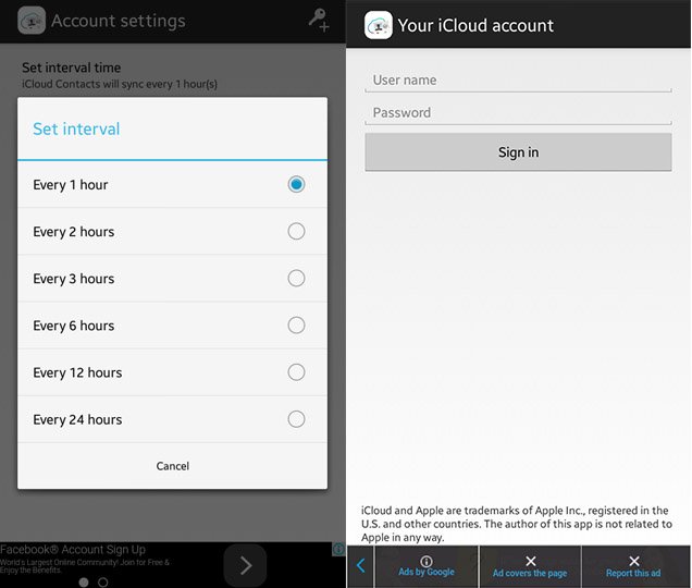 Приложение iCloud Contacts Sync для Android