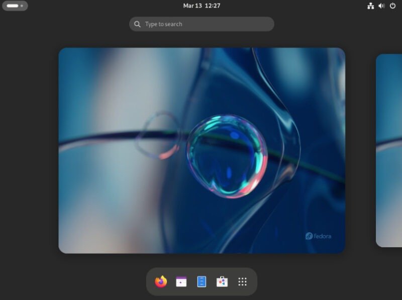 Скриншот рабочего стола Fedora по умолчанию.