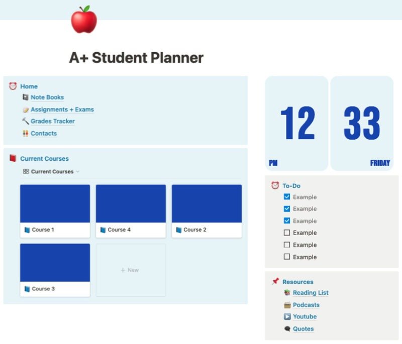 Главная страница шаблона A Plus Student Planner Notion