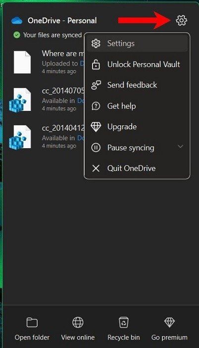 Доступ к настройкам OneDrive в Windows.