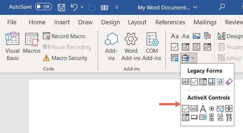 Элементы управления ActiveX в Word