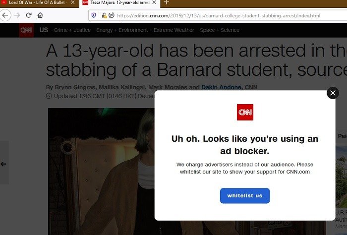 Adblock Plus заблокирован CNN