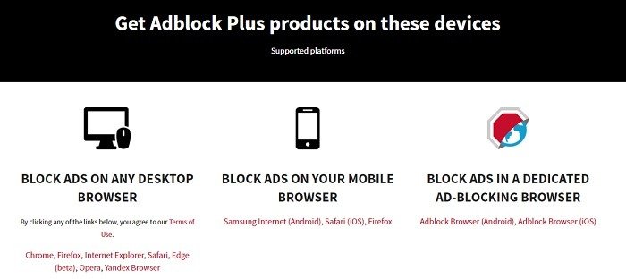 Платформы браузеров, поддерживаемые Adblock Plus