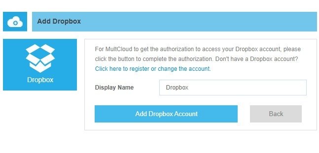 Добавить Dropbox Multcloud