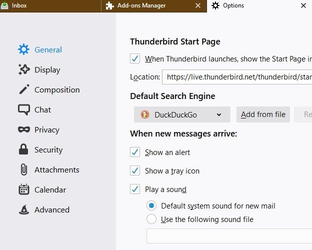 Добавьте Duckduckgo в Mozilla Thunderbird