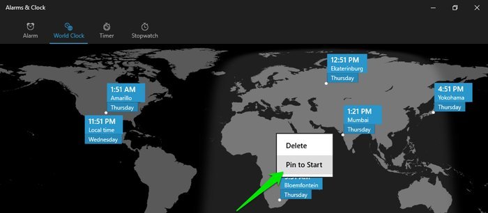 Добавить часы в Windows 10-Pin-to-start