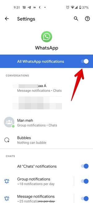 Уведомления Android отключают WhatsApp