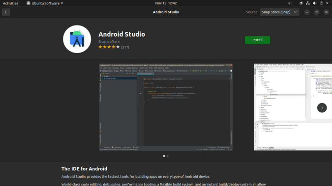 Снимок экрана Snap Store в Android Studio