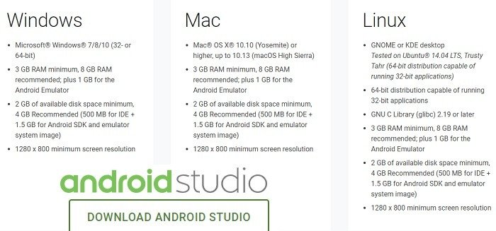 Системные требования Android Studio