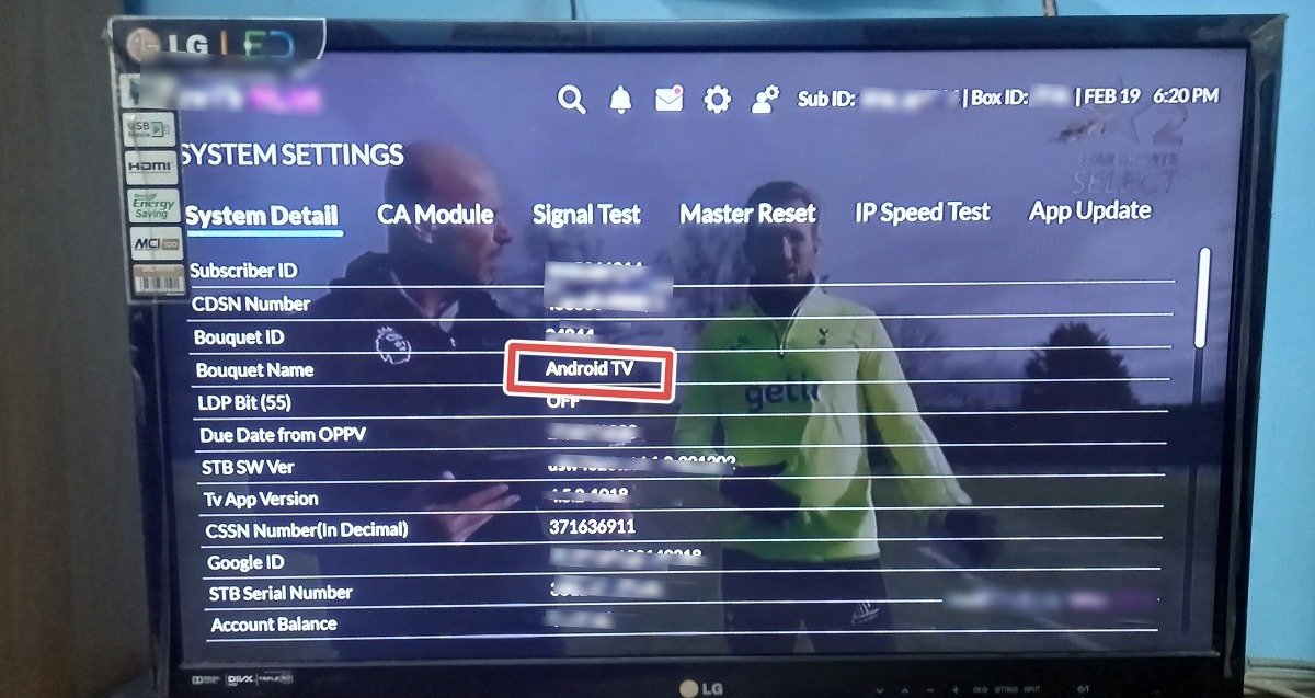 Определите тип операционной системы как Android TV для данного экрана.