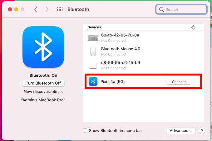 Android Передача Bluetooth Mac Connect