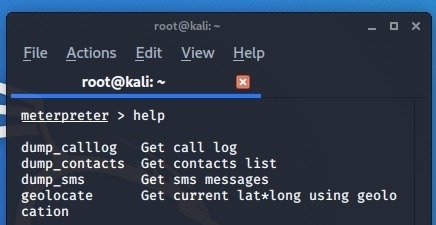 Опции Meterpreter для камеры Android Kali Linux