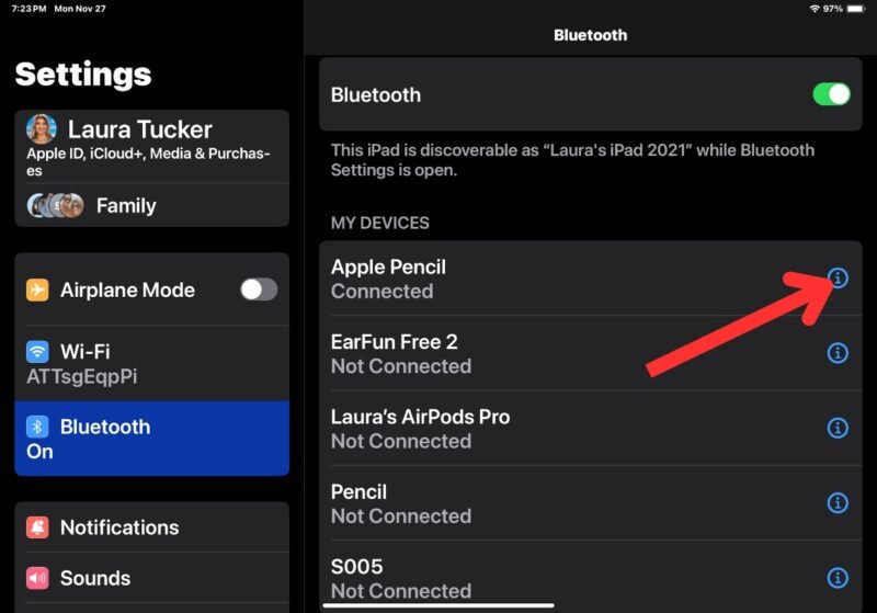 Apple Pencil не работает Информация о Bluetooth