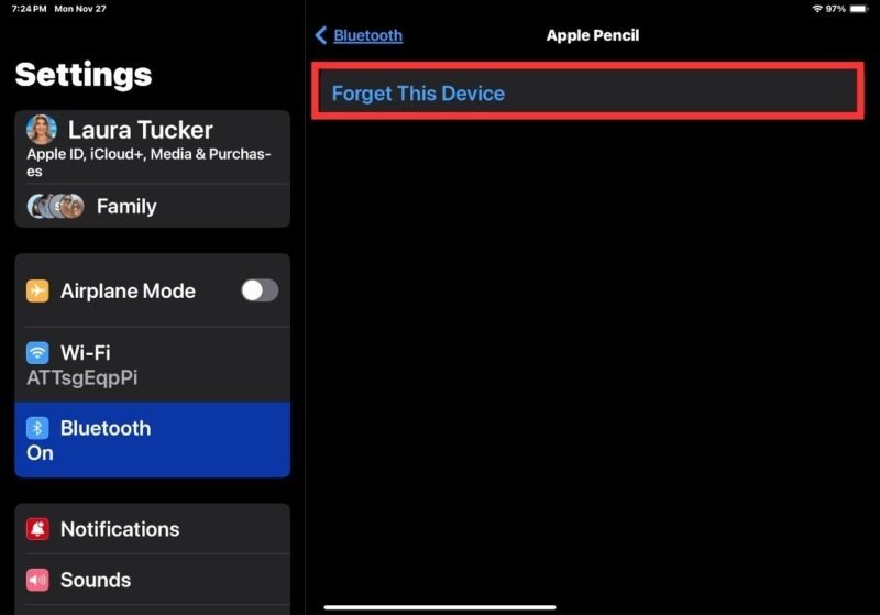 Apple Pencil не работает. Забудьте устройство.