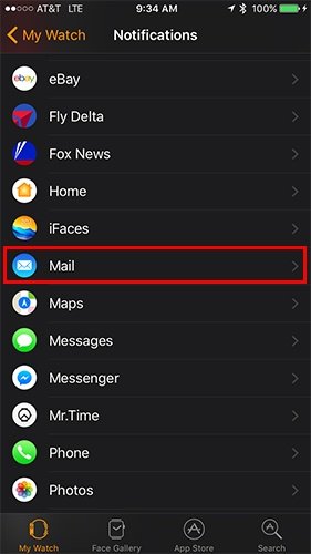Apple-Watch-уведомления-выбор почты