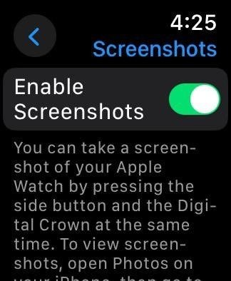 Включить снимки экрана на Apple Watch
