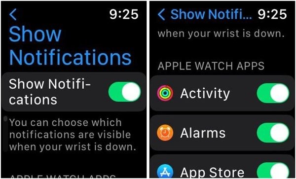 Включить показ уведомлений на Apple Watch: «Запястье вниз»