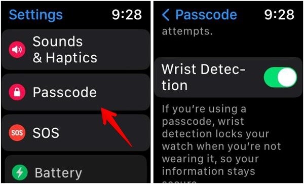 Обнаружение запястья Apple Watch