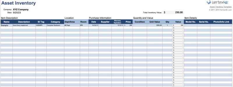 Шаблон инвентаризации активов для Excel