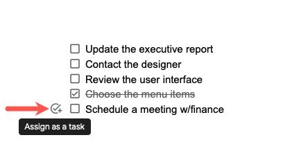 Значок «Назначить как контрольный список задач» в Документах Google