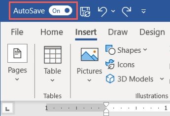 Переключатель автосохранения включен в Word