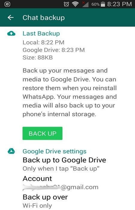 Резервное копирование WhatsApp Google Drive1