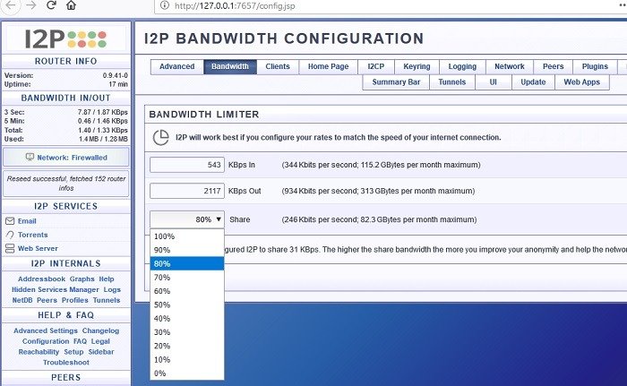 Конфигурация пропускной способности I2p