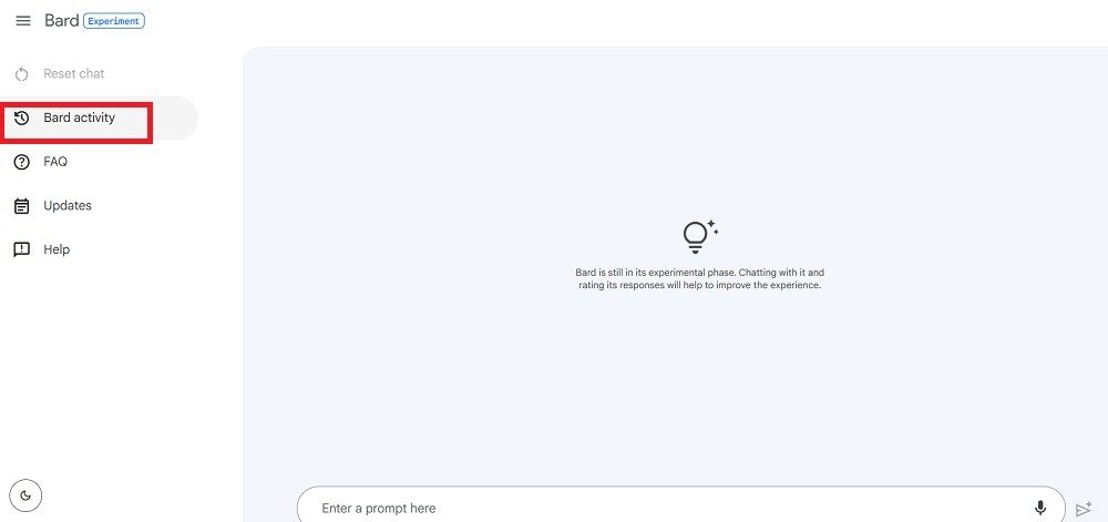 Нажмите Bard Activity на настольном устройстве с Windows.