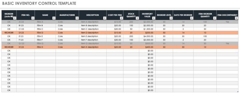 Шаблон базовой инвентаризации для Excel