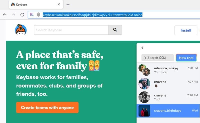 Keybase onion для безопасной передачи файлов и общения в чате.