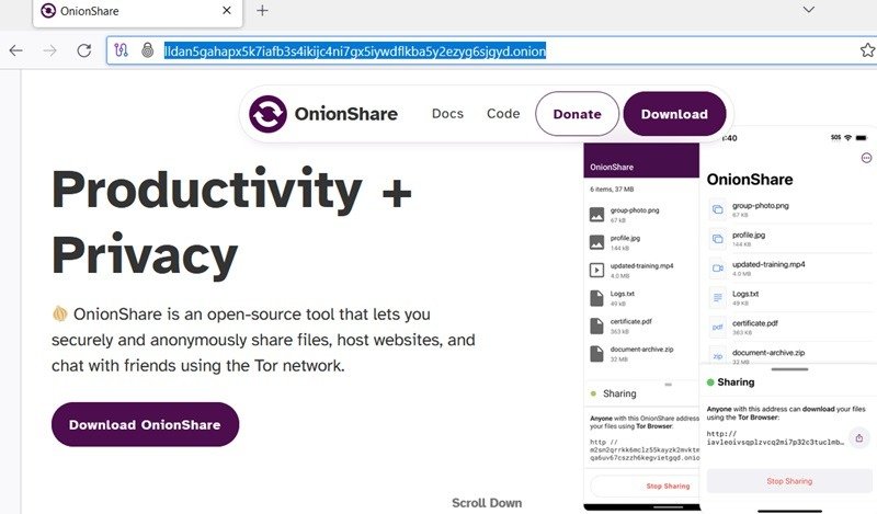 OnionShare, ведущая платформа для размещения веб-сайтов и анонимного обмена файлами.