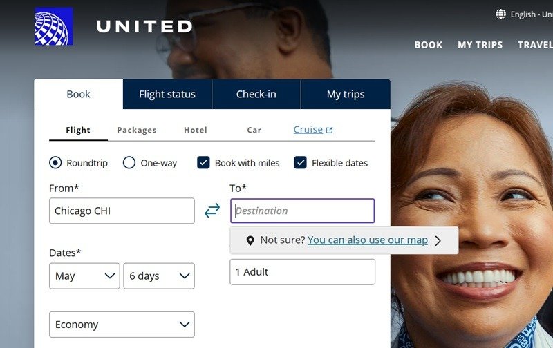 Бронирование прямо с сайта United Airlines. (Источник: Юнайтед.)