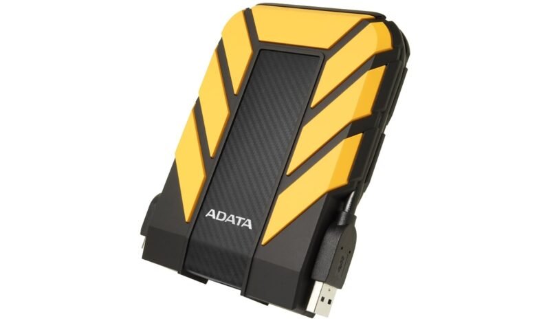 Внешний жесткий диск Adata HD710 Pro емкостью 2 ТБ Желто-черный на белом фоне