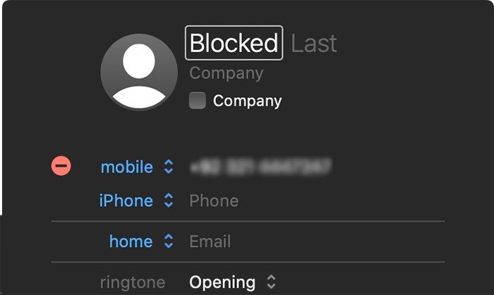 Блокировать сообщения Macos Contact