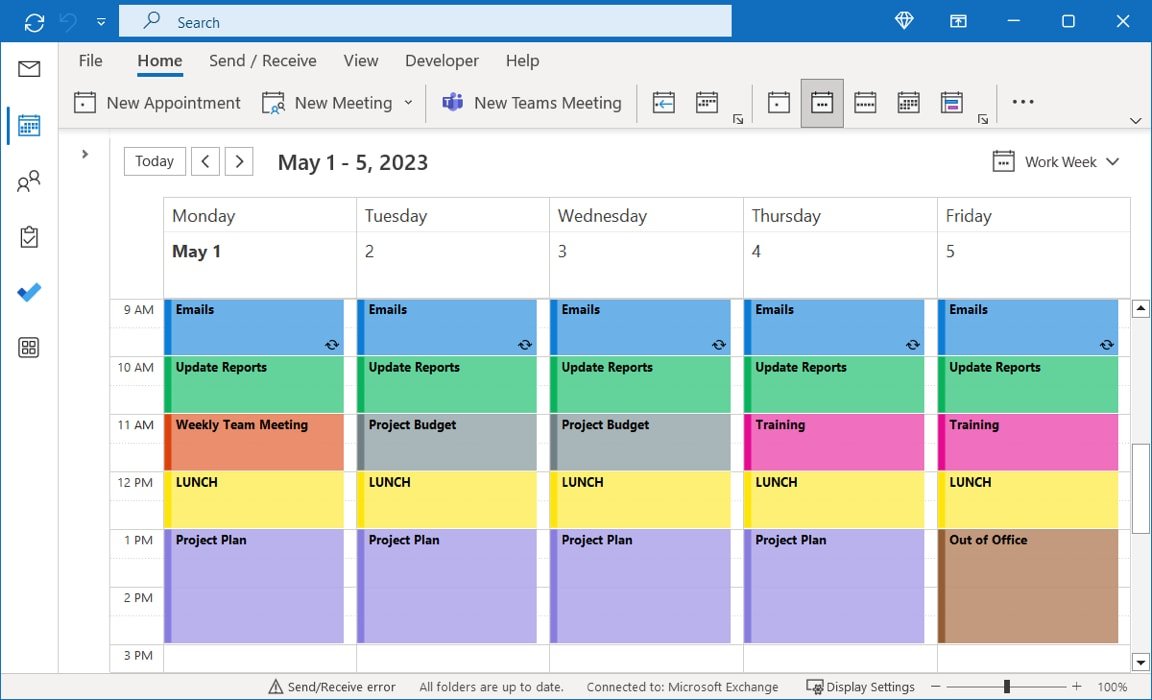 Блокировать расписание рабочей недели в календаре Outlook