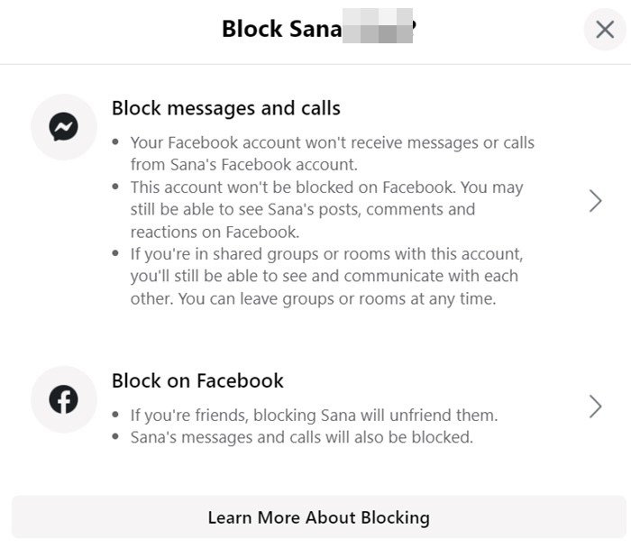 Значение блокировки в Facebook Messenger