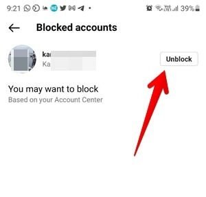 Заблокировать кого-то Разблокировать в Instagram
