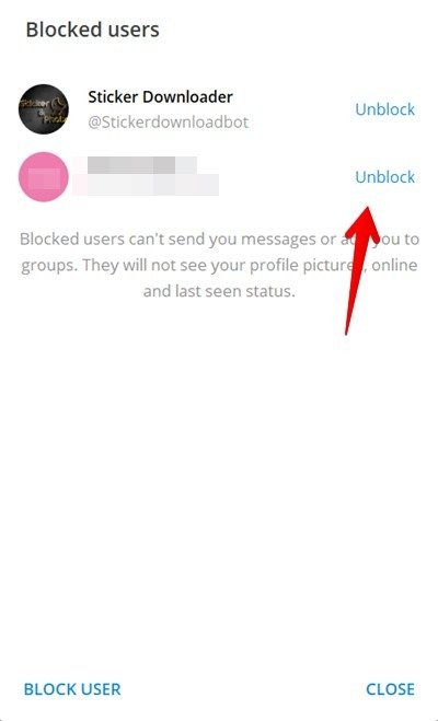Заблокировать кого-либо Telegram Разблокировать ПК