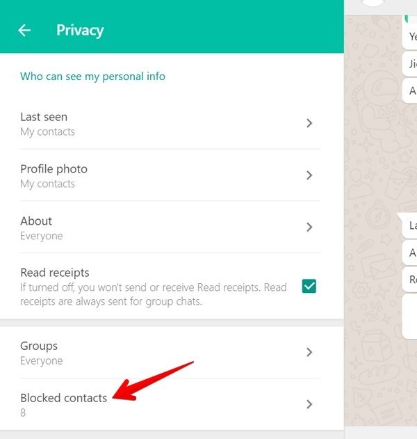 Заблокировать кого-либо в WhatsApp, ПК заблокировал контакты