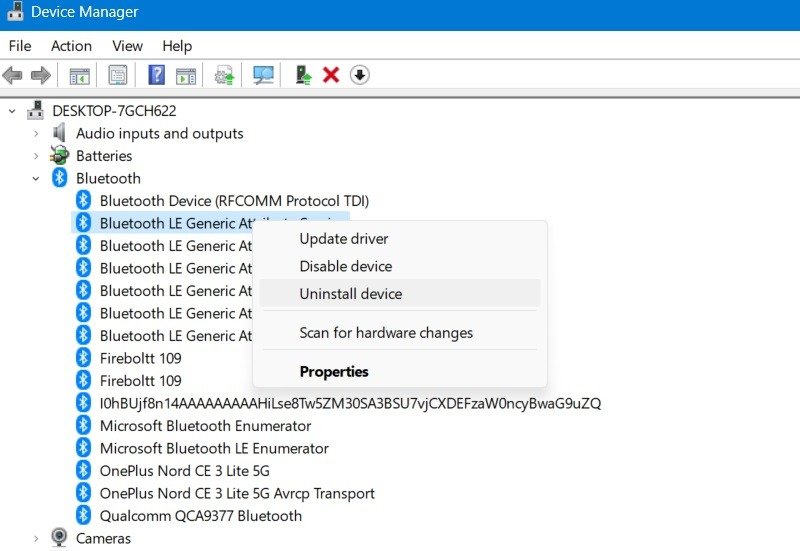 Удалите устройство Bluetooth из диспетчера устройств Windows.