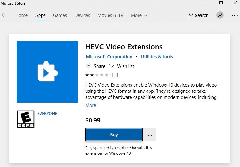 Купить приложение HEVC Extension Photos