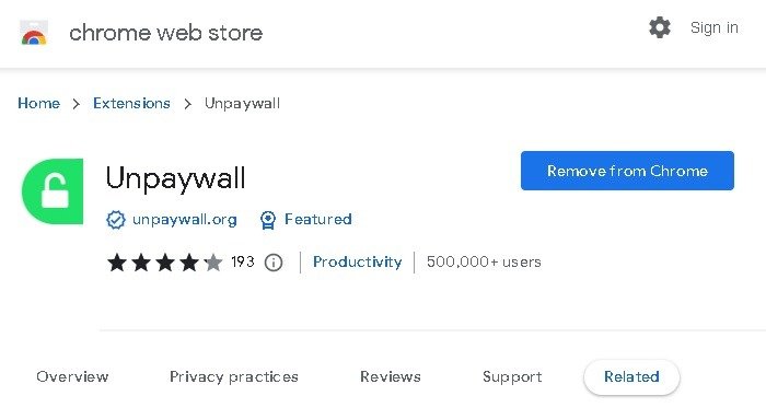 Обход платного доступа Unpaywall установлен