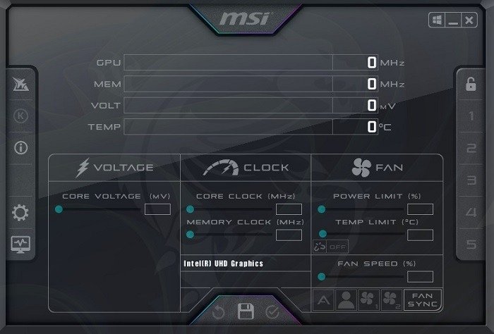 Приборная панель MSI Afterburner с измерением температуры.