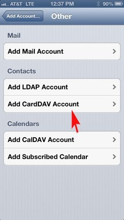 iOS-аккаунт CardDav