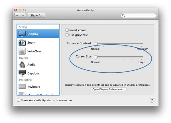 Изменить-Cursor-Size-OS-X-Cursor-Size