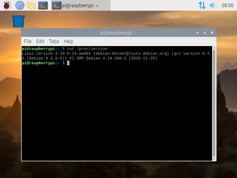 Скриншот рабочего стола Raspberry Pi, показывающий окно терминала