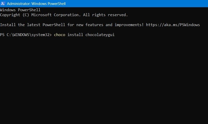 Установите команду Chocolatey GUI в Windows 11 PowerShell.